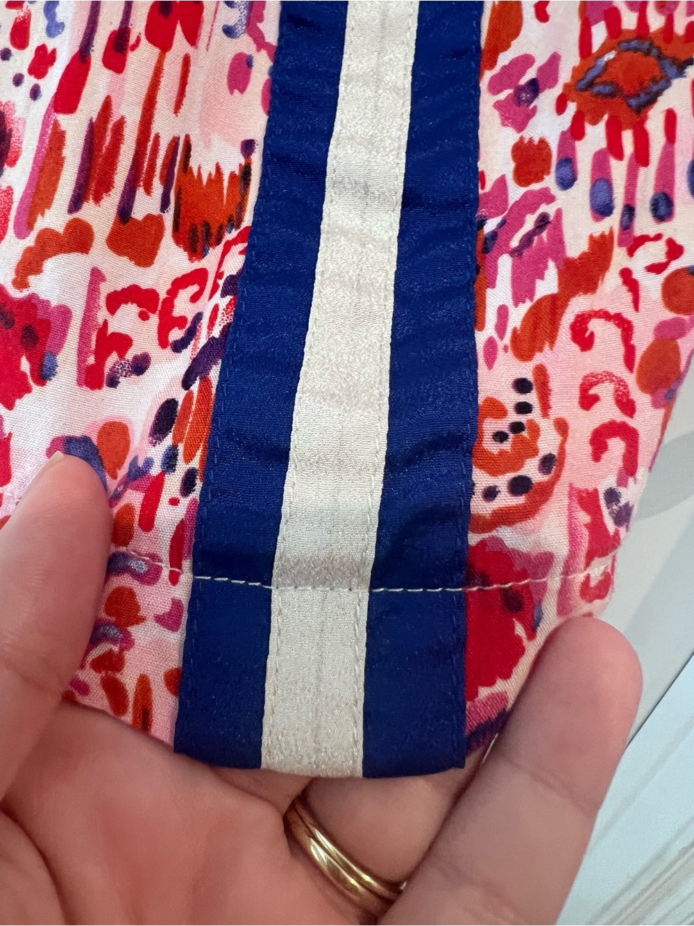 THML Pink and Red Printed Blouse with Blue Trim Size Large - Picture 14 of 16
